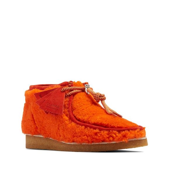 Clarks Mens Wallabee Boot Moncler 1952 Orange Shearling Orange Boots (NWT) - Picture 2 of 5
